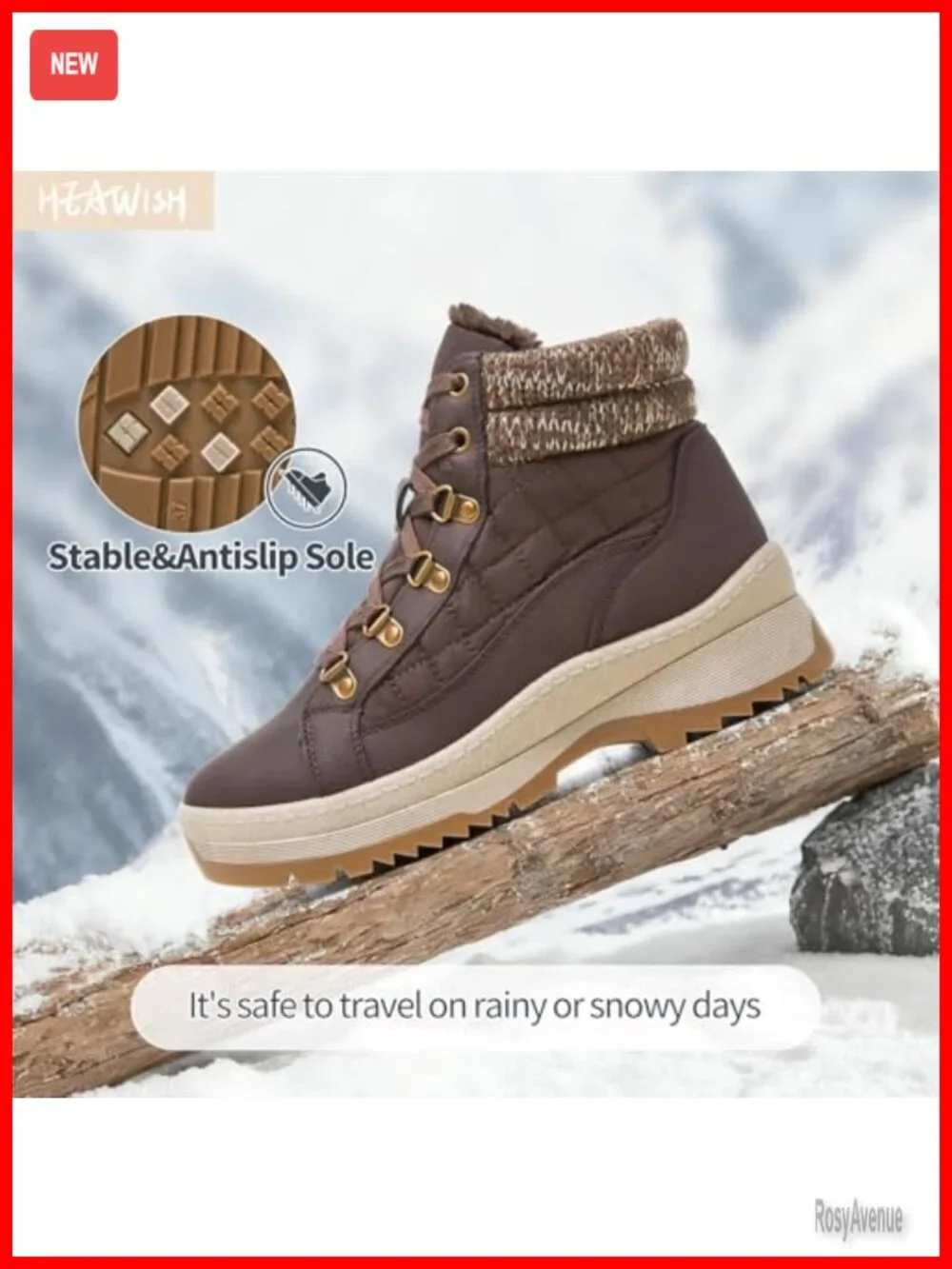 Faux Leather Ankle Boots with Faux Fur Lining Winter Snow Boots